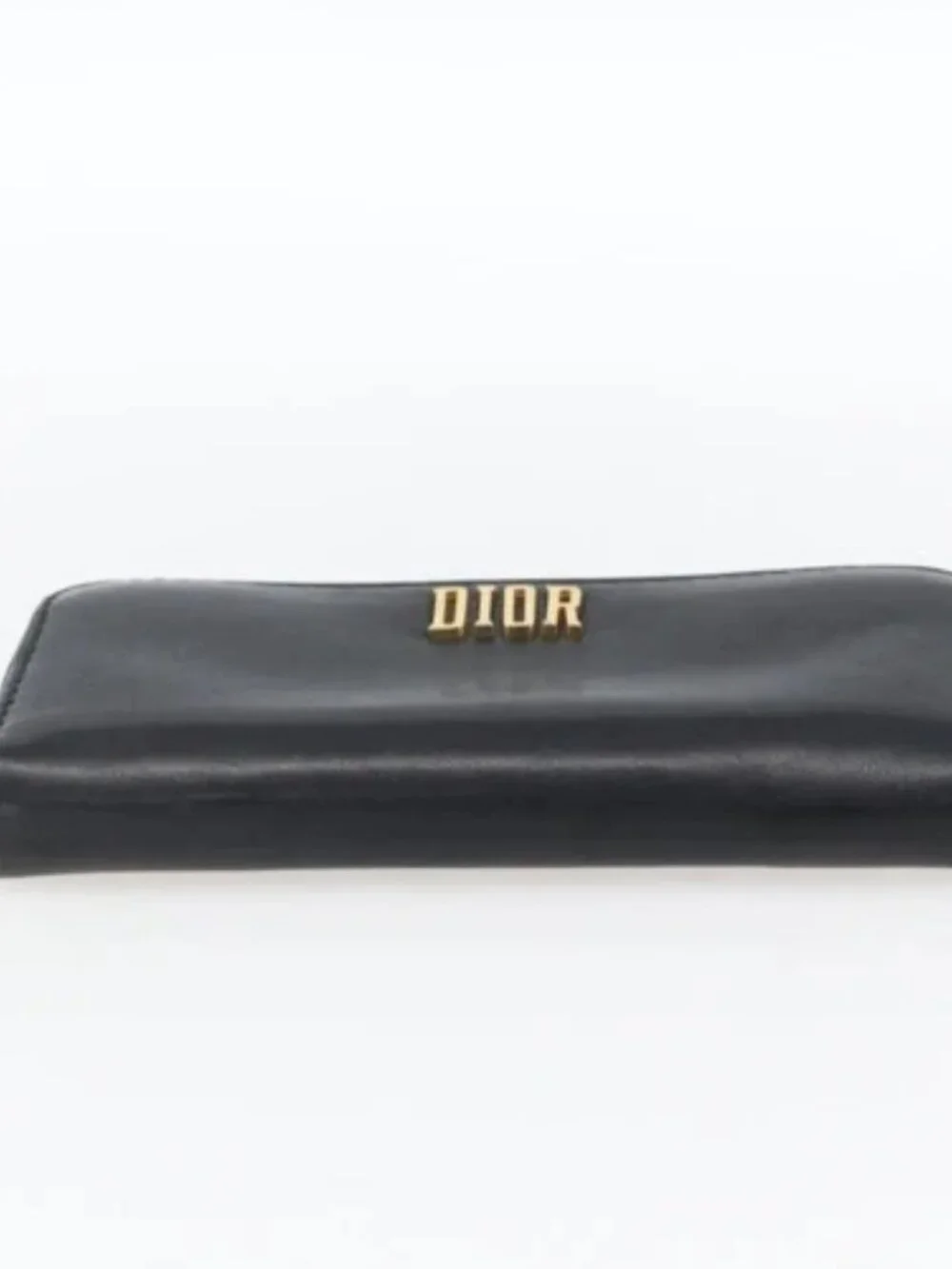 Christian Dior Round Long Wallet Leather Black Gold Auth am10801
